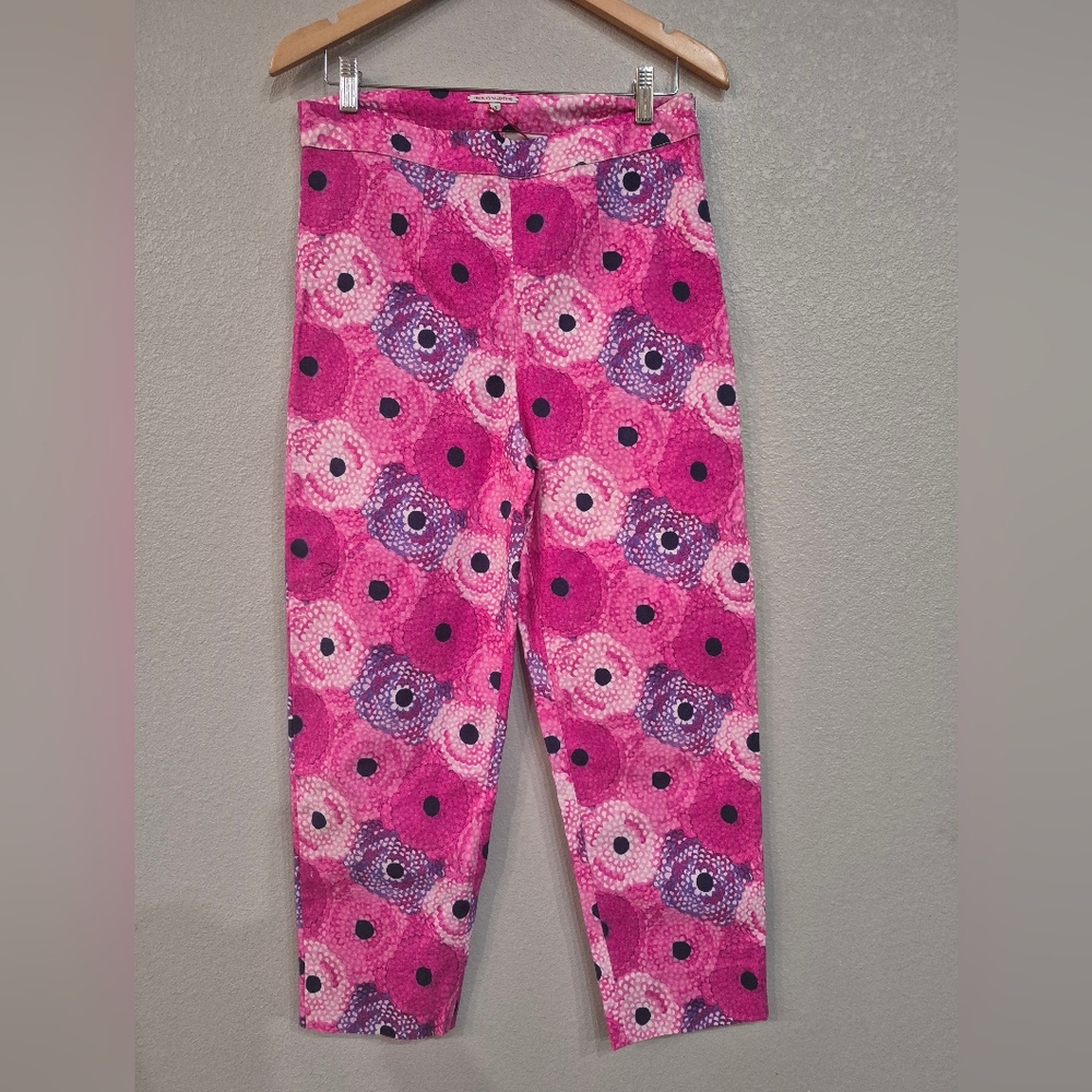 NEW Frances Valentine Pink Floral Print Cropped Capris, 25" Inseam - Picture 2 of 6